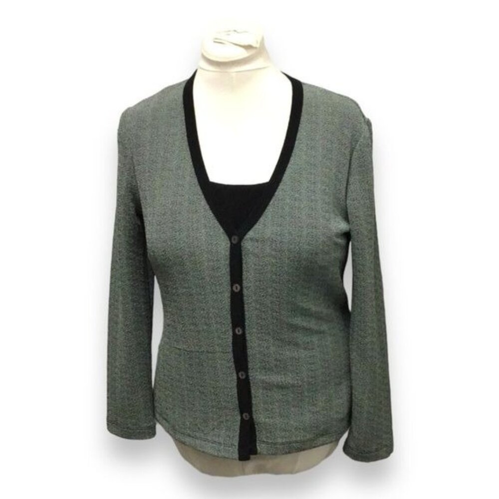 CDC Vintage Women’s Long Sleeve Button Front Pullover Knit Top, Gray, size 12P
